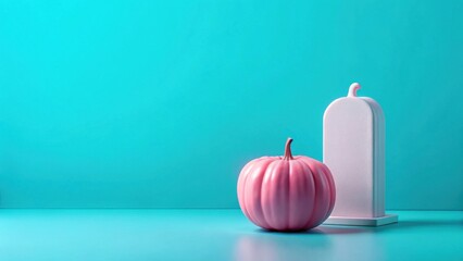 Pastel Pink Gourd and Blank Architectural Form on Teal Surface
