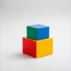 Obraz premium Stacked Wooden Cubes: A Simple Composition of Primary Colors and Geometric Shapes Creating a Playful Scene.
