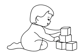 Baby Playing With Blocks Continuous Line Drawing Vector Illustration Simple Depiction Of Early Childhood Development And Education