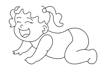 Smiling Baby Crawling Illustration In Continuous Line Drawing Style Cheerful Infant Character For Children Books And Educational Material Design