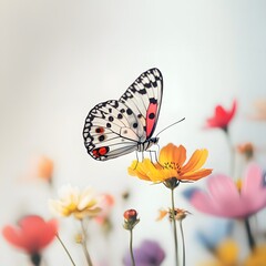 Butterfly resting on a colorful flower in a vibrant garden during spring