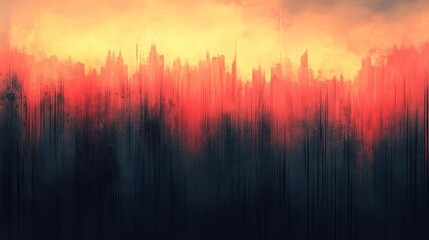 Fiery Cityscape at Sunset: An Abstract Urban Masterpiece