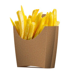 French Fries in a paper wrapper on transparent 
background. Half Side View.