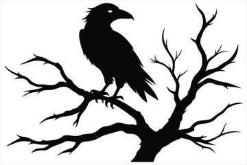 Fototapeta premium Raven bird silhouette on a dead tree branch