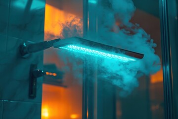 Modern Bathroom Shower with Neon Light and Steam Effect