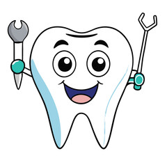  A funny tooth with dental tools vector illustrations