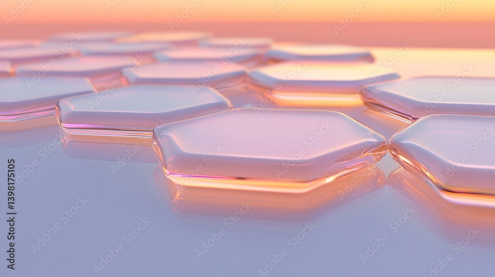 Poster artistic rendering showcasing multiple translucent hexagonal tiles and background gradient