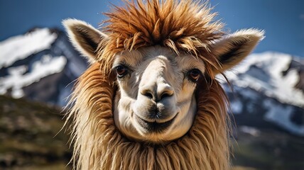 Fototapeta premium Lama funny hair wild locking animal portrait close up.