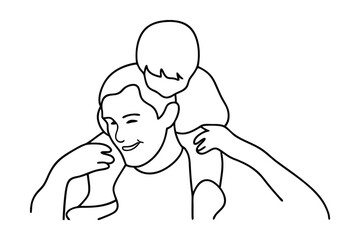 Father And Child Piggyback Ride Continuous Line Drawing Illustration Representing A Loving Family Moment Together Happy Fatherhood And Childhood