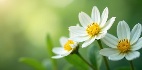 White and yellow flowers in bloom with copy space,  beauty,  white