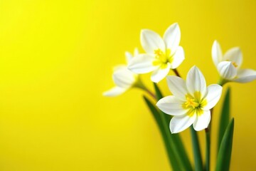 White and yellow spring flowers blossoming against a bright yellow backdrop,  nature,  yellow