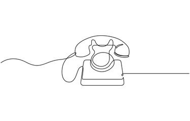 One line drawing of isolated vector object telephone receiver, Hand-drawn telephone continuous line art drawing. Communication concept background.