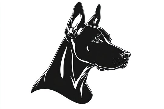 Black Great Dane head profile, isolated white background, vector art, pet design