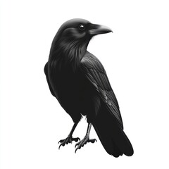 Fototapeta premium Majestic crow, profile view, white background, isolated, graphic design