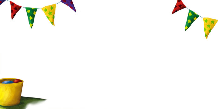 Fondo infantil pintado en acuarela para rellenar con texto &ndash; banderolas