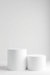 White background with two cylindrical podiums for product presentation, mockup,  showcase,  cylinder