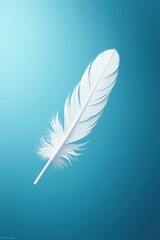 Obraz premium White feathers gently float in the air against a serene blue background, creating a mesmerizing and ethereal abstract scene, fluffy, minimalistic