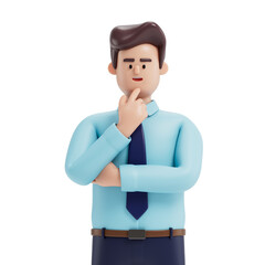 Man in deep thought, symbolizing contemplation or decision-making. 3D rendering, conceptual image. Isolated on white background.