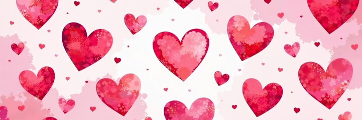 Watercolor seamless valentine heart pattern background in shades of pink and red,  colors,  pattern