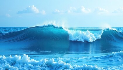 Watercolor sea waves in navy and azure blue colors, abstract art,  gradient