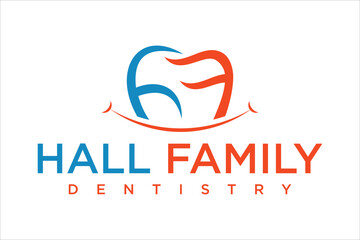 Hall Family Dentistry Logo: Blue and Red Teeth Icon with Smile