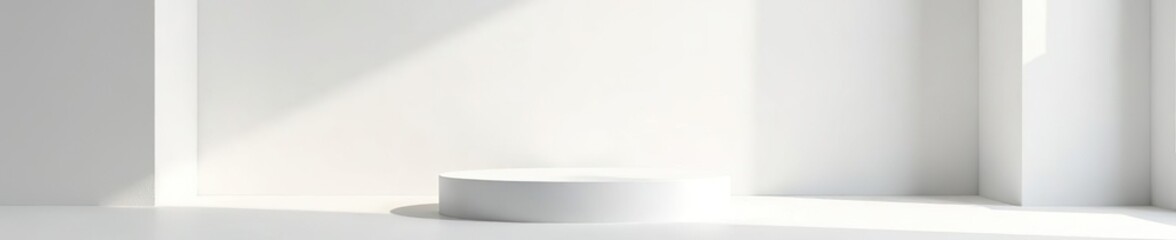 White studio room with light casting shadows on a 3d podium stand display for spring product design, perfect for winter and Christmas backdrops,  light,  winter