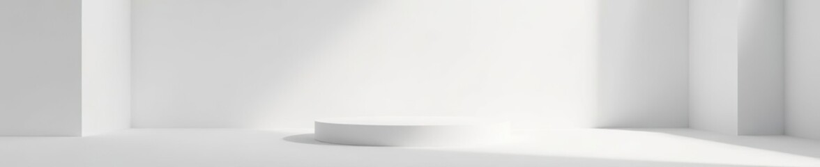 White studio room with light casting shadows on a 3d podium stand displaying spring product design, perfect for winter and Christmas backdrops,  light,  spring product design