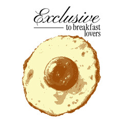 Sunny side up print design. Colored vintage illustration with text slogan with photocopy dotted effect. Retro t-shirt graphics. American breakfast, morning routine. Girly aesthetic.