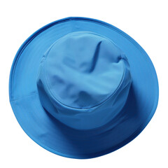 Topdown view of plain blue bucket hat on for fashion mockup studio environment high quality