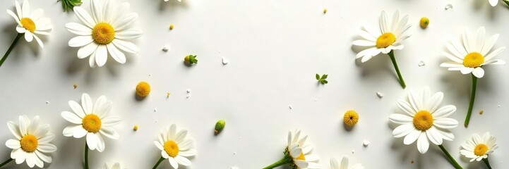 White flowers scattered delicately on a textured paper background,  soft,  beauty