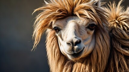Fototapeta premium Lama funny hair wild locking animal portrait close up.