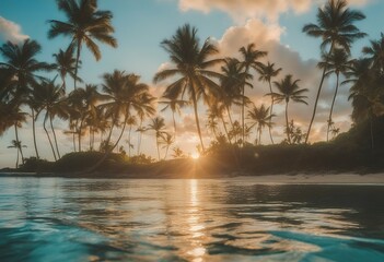 through clear sky photo trees maui aqua water palm sunrise beautiful from bright paradise green rays island hawaii tropical colorful orange swimming sun coming clouds blue ocean holiday cloud light