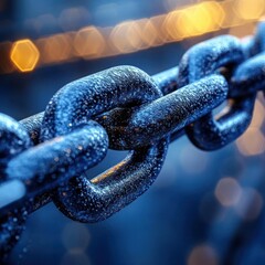 Close-up of a metal chain, appearing wet and icy