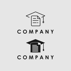 Minimalist Black and White Company Logo Featuring Graduation Cap and Document