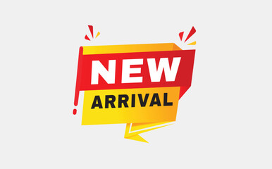 New arrival label in red Advertising, Promo, banner template or web element design.