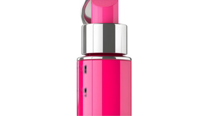 Pink lipstick pump bottle closeup.