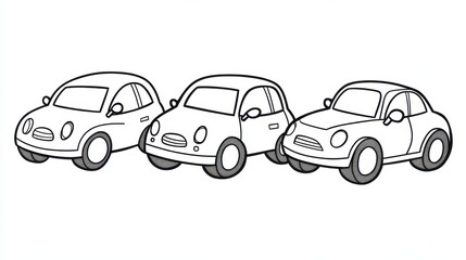 A cute line drawing of a puppy with a friendly expression, set in a natural environment with grass and plants.