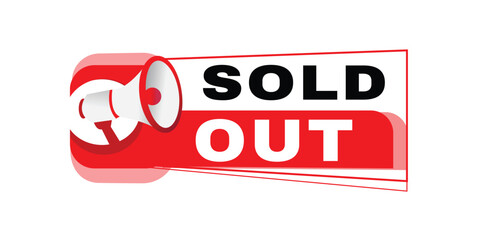 Sold out banner, tag  for announce. Design element, flat vector label illustration isolated.