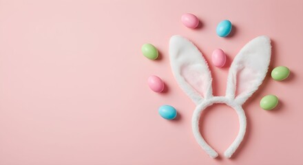 Fototapeta premium Playful Bunny Ears with Colorful Easter Eggs