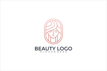 Minimalist Line Art Beauty Logo Featuring a Woman's Face in Pink and Rose Gold