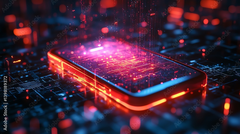Aufkleber 3D rendered mobile phone displaying fintech icon with digital banking and crypto elements