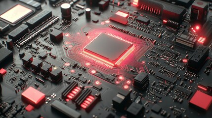 Fototapeta premium Illuminated Circuit Board: A Close-Up of Advanced Technology