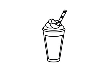 A black and white line art drawing of a milkshake in a tall cup.eps