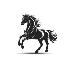 Majestic black stallion galloping, isolated, white background, logo design