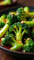 Close-up of glistening ginger sauce coating tender Chinese broccoli, sauce, lunch
