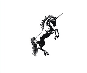 Fototapeta premium Majestic black unicorn rearing, white background, fantasy art, for design