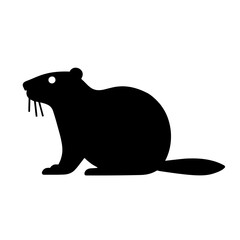 Minimalist black silhouette of a beaver with flat tail in bold design