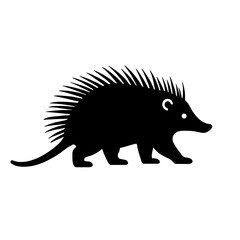 Minimalist black silhouette of a porcupine walking with visible quills