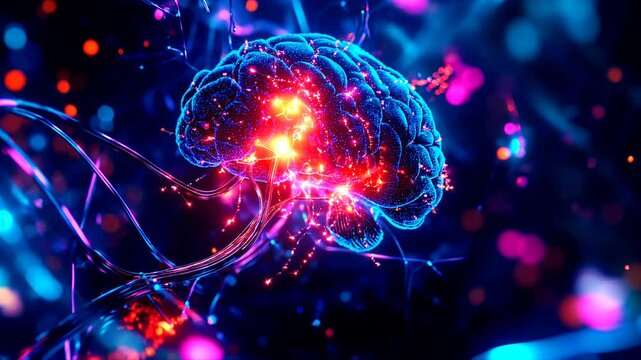 Cerebro futurista conectado con tecnolog&iacute;a Neuralink &ndash; Interfaz cerebro-computadora con acentos electr&oacute;nicos