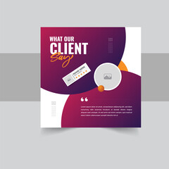 Modern client testimonial, customer feedback social media post template layout or web banner design with color variation template